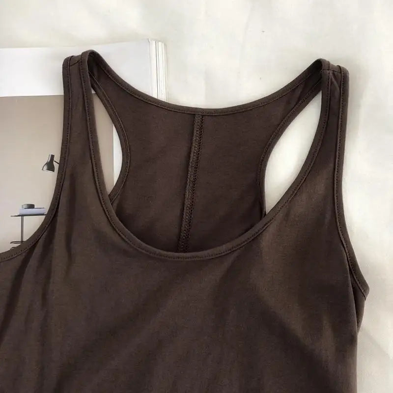 Irregular Tank Tops Summer O-neck Black Casual Sleeveless Tshirt Top Solid Color Loose Basic Camisole Female Fitness Sport Vest