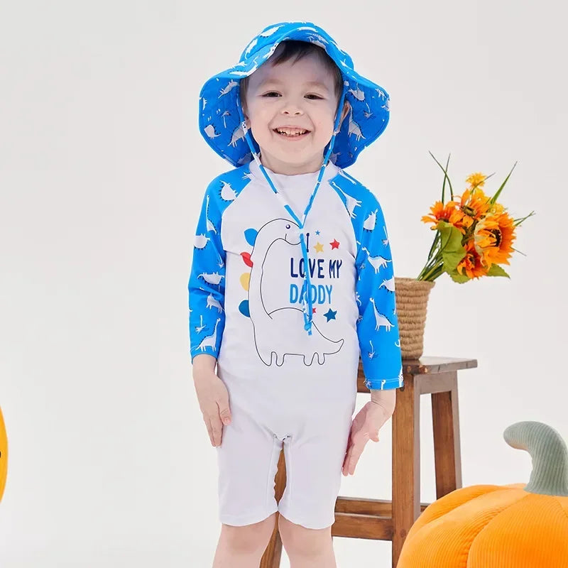 UV Baby Boy Swimsuit One Piece Swimming Jumpsuit Ruffles Bathing Suit SPF 50 Long Sleeve Kids Swimwear for Girls 1 2 3 4 5 6 Yrs