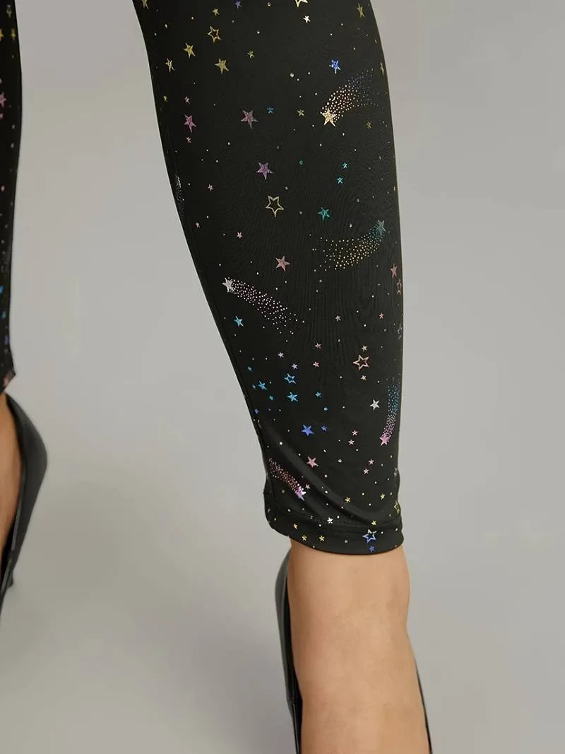 GIBSIE Plus Size Star Print Casual Women Leggings  High Waist Fashion Slim Pencil Trousers Female Bottoms