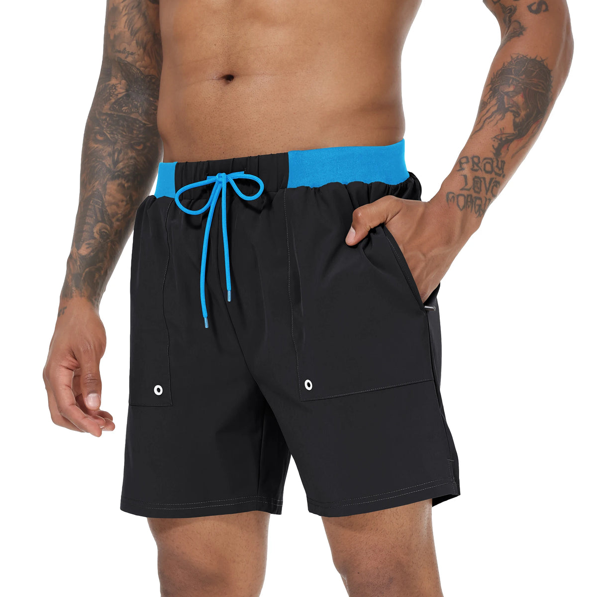 Men's Swim Trunks Quick Dry Swimwear Surf Swimwear with Zipper Pockets and Mesh Lining