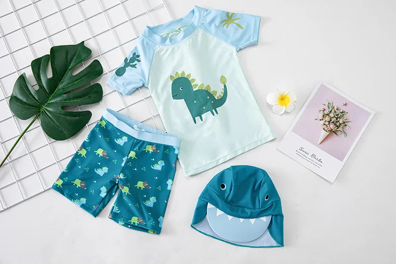 Swimsuit Boys UPF50 Baby Swimwear Shark Dinosaur UV Bathing Suit for Boy 3 Pcs Toddler Surfing Diving Suit Children's Rash Guard