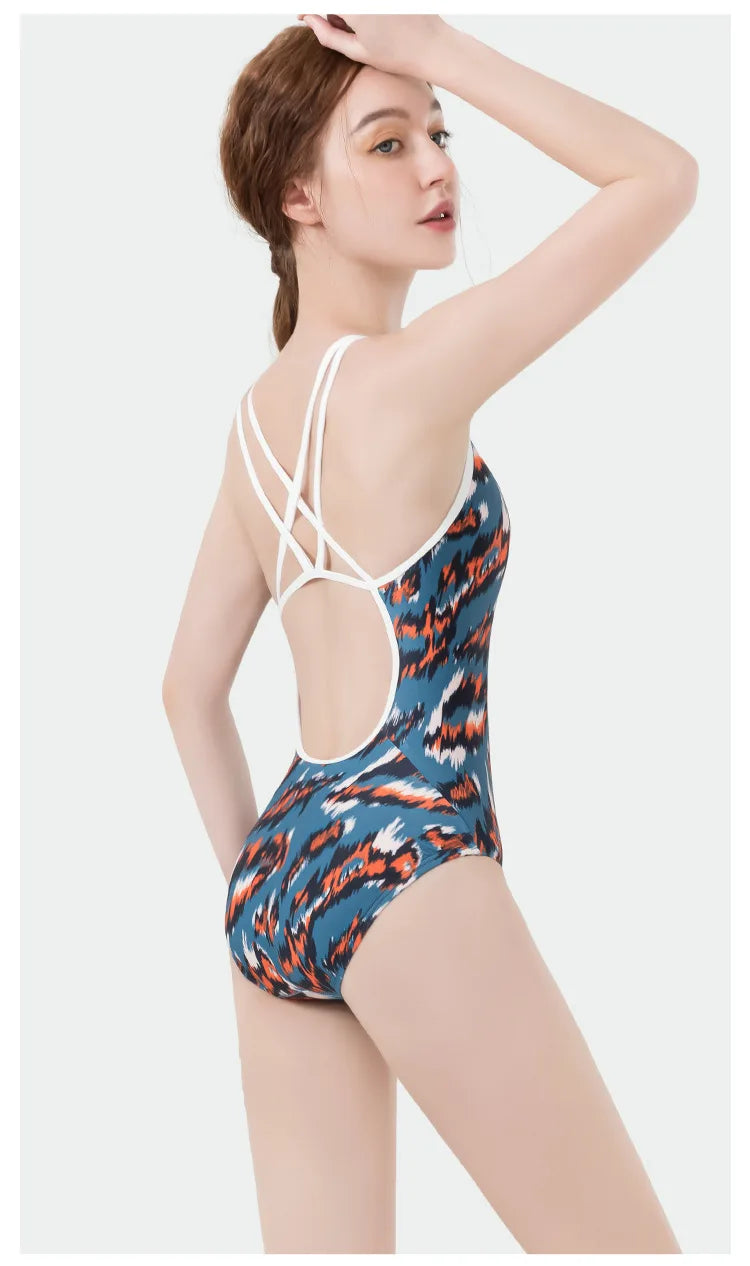 Women Flower Printed One-piece Racing Competition Swimsuit Fashion Sun Protection High Stretch Training Professional Swimwear