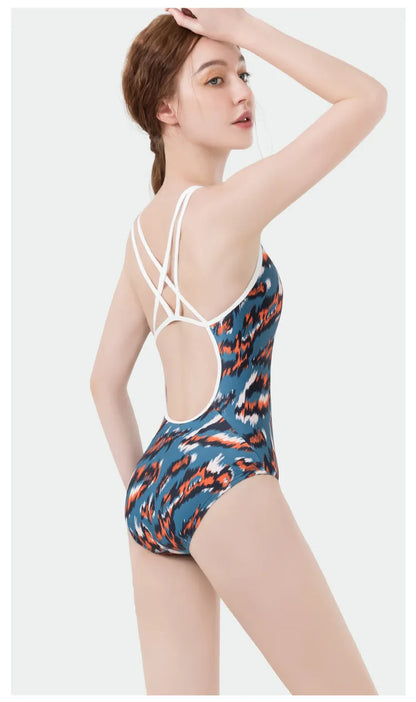 Women Flower Printed One-piece Racing Competition Swimsuit Fashion Sun Protection High Stretch Training Professional Swimwear