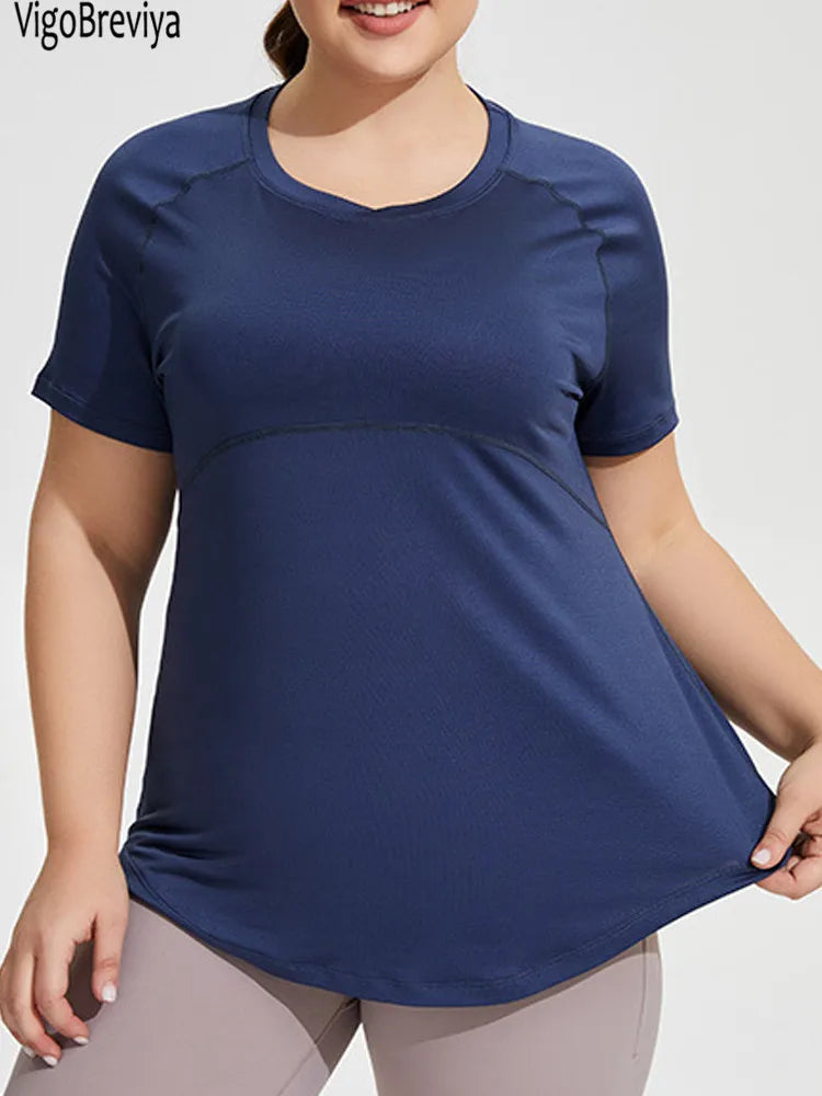 Women Solid Plus Size Yoga Top Loose Fitness Big Sports T-shirts Short Sleeve Gym Running Curvy Workout Tops