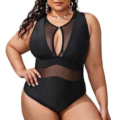 Mesh Black Swimsuit One Piece Large Plus Size Swimwear Women One-piece Suits Beachwear Bathing Swimming Suit Female 4XL