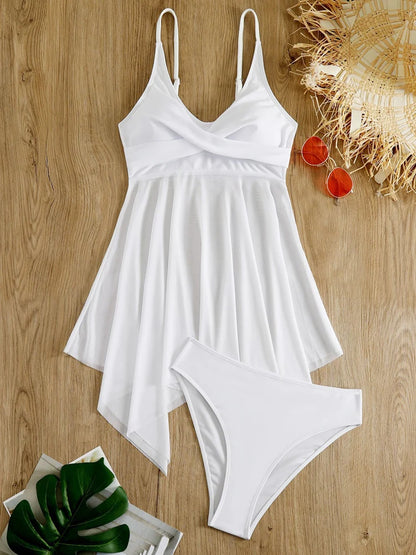 VigoCasey Solid Strapped Swimwear Women Mesh Patchwork Tankini Set Backless Push Up Swimsuit Summer Beach Bathing Suit