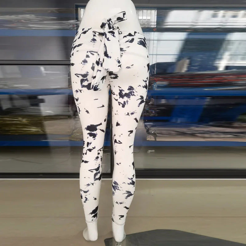 High Waist Bowknot Leggings Butterfly Print Yoga Pants Bandage Tights for Women Push Up Exercise Fitness Workout Legging