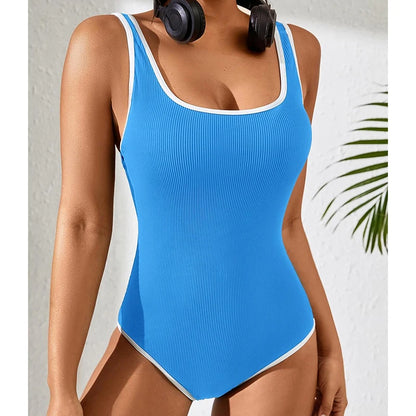 Casual Solid Bathing Suit Women Trendy Square Collar Skinny Bodysuits Swimsuit One Piece Swimsuit Beachwear