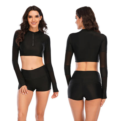 Womens Zip Front High Cut High Waist Bikini Set Racerback Sport Two Piece Swimsuits Bathing Suit Tummy Control Swimwear