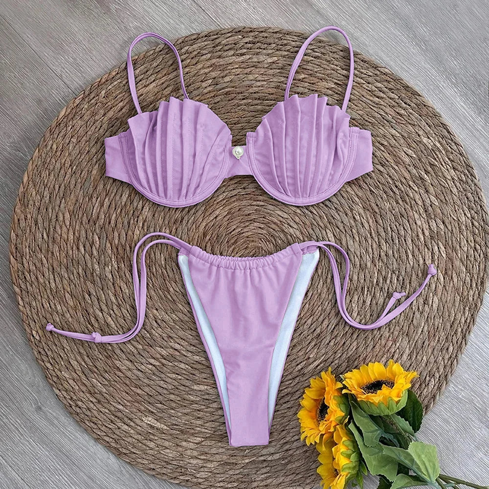 Shell Micro Bikini  Women Swimsuit Female Swimwear Thong Bikinis Set Brazilian Beach Wear Bathing Suit Biquini