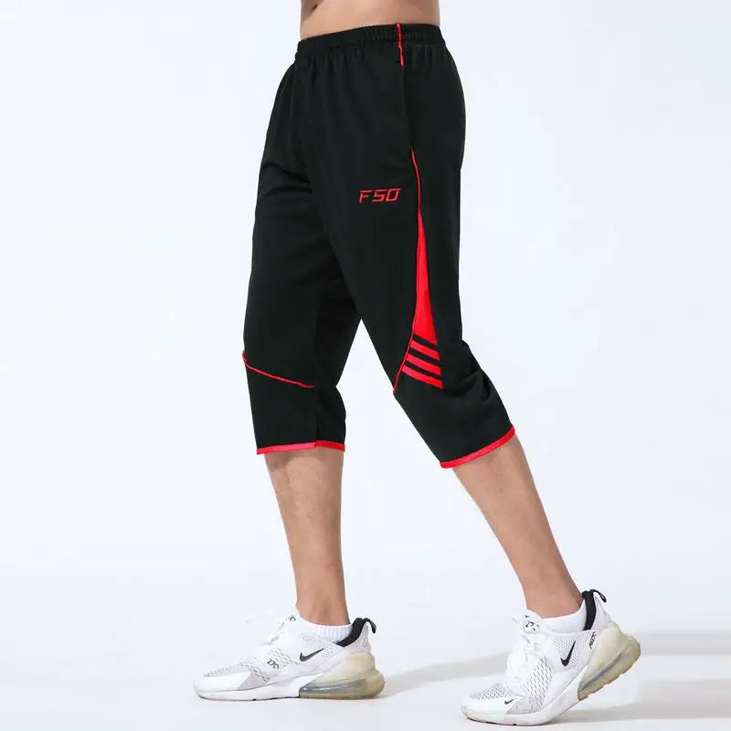 Outdoor Sports Men Striped Tracksuit Sweatpants Summer Breathable Elastic Waist Quick Dry Joggers Training Hiking Capris Pants