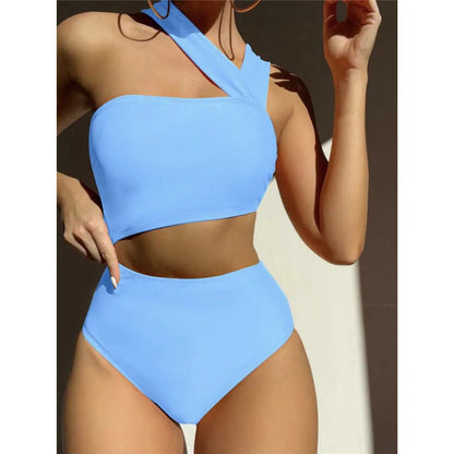 S - XL 13 Colors Asymmetric Cut Out One Piece Swimsuit Women Swimwear Female One Shoulder Padded Bather Bathing Suit Swim