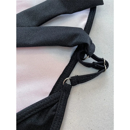 Splicing V Neck Cross Back Women Swimwear One Piece Swimsuit Female High Leg Cut Monokini Bather Bathing Suit Swim