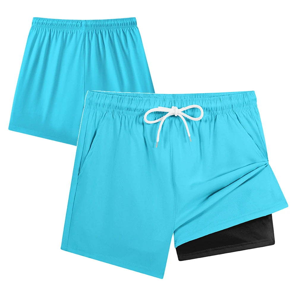 Men Summer Quick Dry Beach Board Shorts Breathable with Compression Liner & Phone Pocket Elastic Waist Multiple Colors Available