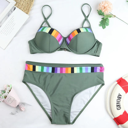 Swimwear Women Push Up Bikini Set Vintage Solid Brazilian Swimsuit Bathing Suit Beachwear Bathers