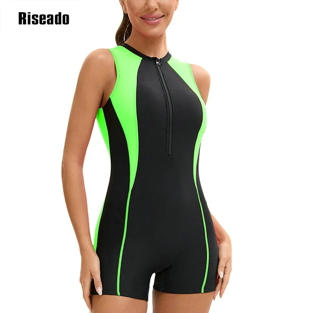 Riseado Female One Piece Korean Swimsuit abdomen control with Shorts Boyshort Sport Bathing Suit