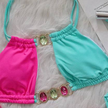 8 Colors Diamond Rhinestones Splicing Bikini Women Swimwear Female Swimsuit Two-pieces Bikini set Bather Bathing Suit Swim