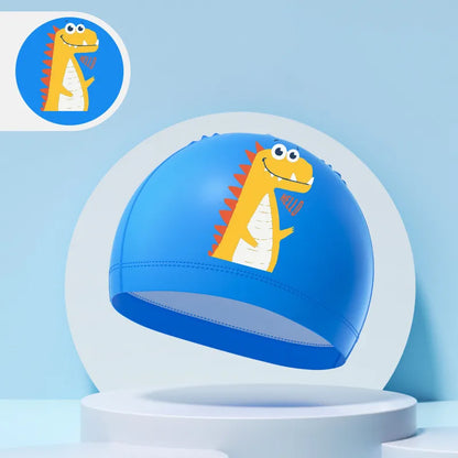 Children's Swimming Caps Boys Girls Kids Cartoon Swim Hat High Elastic Ear Protection PU Waterproof Swimming Cap