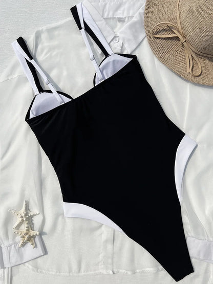 Splicing U Neck High Leg Cut One Piece Swimsuit Women Swimwear Female Monokini Bather Bathing Suit Swim Beachwear Bodysuit