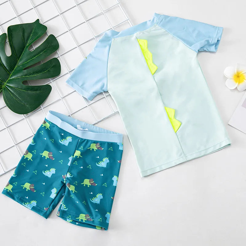 Boys' Short Sleeve Rash Guard Set with Shorts & Hat