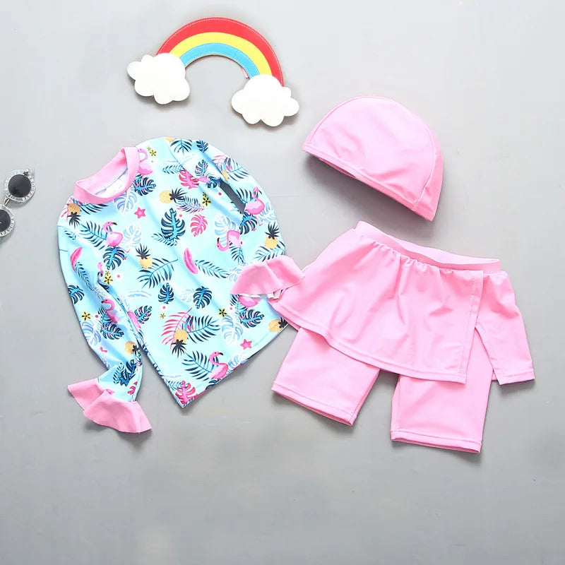 Swimsuit Girl UPF50 UV Protection Children‘s Swimwear Long Sleeve Cute Bathing Suit Kids Beach Rash Guard Swimming Surfing Suit