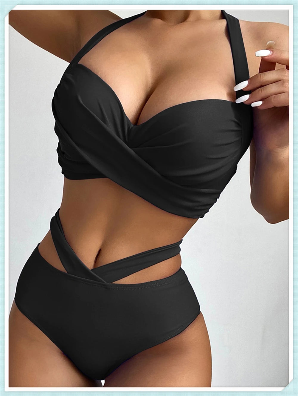 Halter High Waist Bikini Women Tie Dye Swimsuit Push Up Swimwear Female Printed Bathing Suit Lace Up Back Beachwear