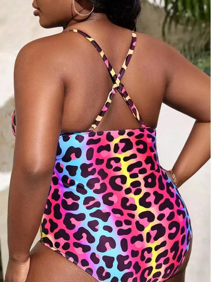 Plus Size Swimwear Women Leopard Push Up One-Piece Swimsuit Beachwear Bathing Suit Woman Swimming Suit Monokini