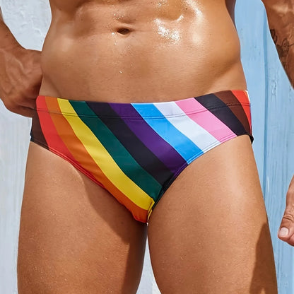 Printed Low Waist Triangle Men's Swimsuit Anti-Embarrassment Swimming Suit Nylon Polyester Fabric Swimwear