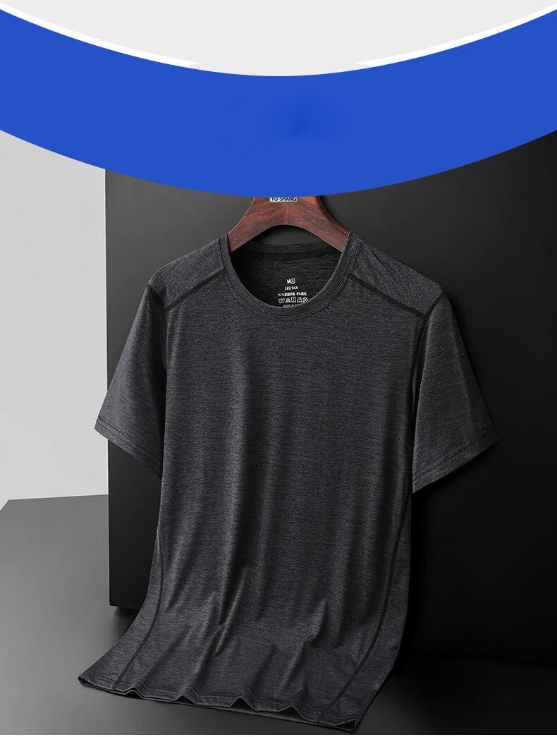 Large Size 6xl 7xl 8xl Mens T Shirt Breathable  Quick Drying Cool Summer T-shirts Sporting Outdoor Ice Silk Tee Tops
