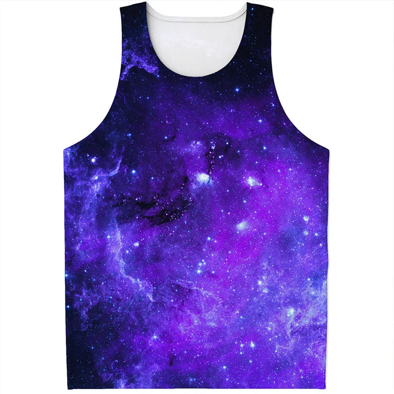 Colorful Fiery Nebula Universe Graphic Tank Tops Men Sleeveless Beach Vest Summer Street 3D Printed Galaxy Space Tee Shirt Tops