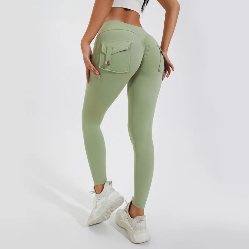 Scrunch Women Button Booty Pocket Sports Yoga Shorts Cycling Jogging Fitness High Waist Squat Proof Gym Active Leggings