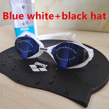 ARENA professional waterproof and anti fog high-definition adult swimming goggles silicone swim cap