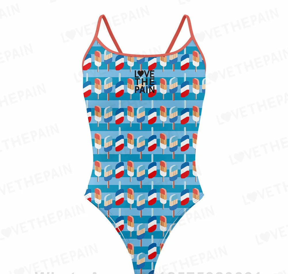 Love The Pain Leopard Print One Piece Swimsuit Thin Straps Versatile V-back Women's Swimwear Monokini Triathlon Swimsuit