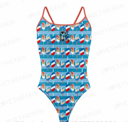 Love The Pain Leopard Print One Piece Swimsuit Thin Straps Versatile V-back Women's Swimwear Monokini Triathlon Swimsuit
