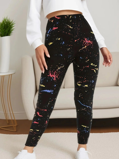Black Inkjet Plus Size Sports Tight Women's Leggings High Elasticity Casual Fitness And Ankle Nine Point Pants