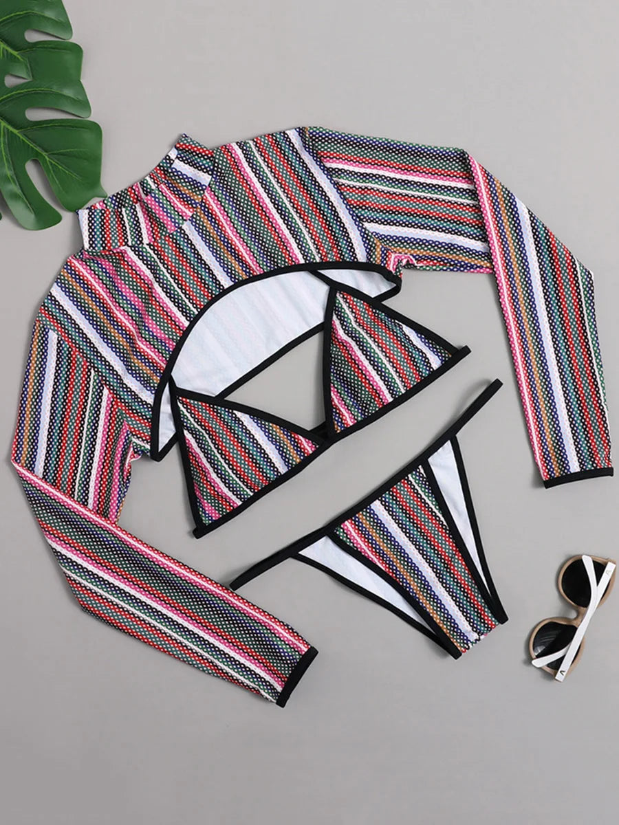 Long Sleeve Neon Green Leopard Bikini Women Swimsuit Bikini Set Swimwear Female Brazilian Bathing Suit Swim Beach Wear