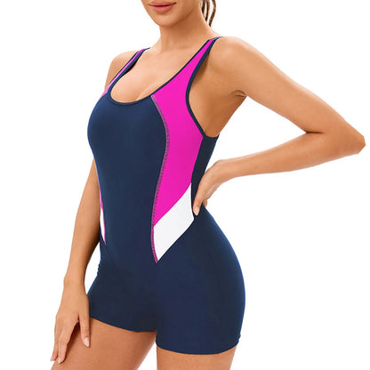 Swimsuit women Professional Sport One Piece Swimsuits Patchwork Sleeveless Backless Swimsuit With Breast Pad Swimwear