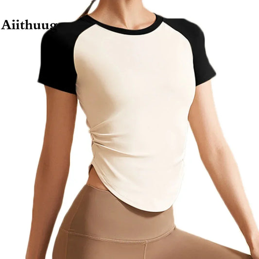 Waist Slimmer Quick Dry Yoga Shirt Gym Shirts Yoga Crop Top Waist Slimming Tops Fitness Sport Short Sleeve Workout Top