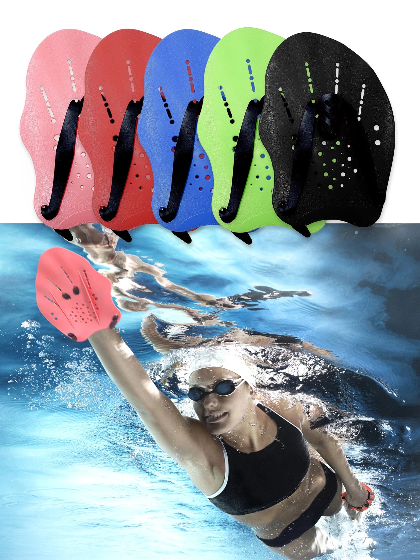 1 pair of swimming training paddles, swimming training paddles with adjustable silicone straps, snorkeling and diving gloves