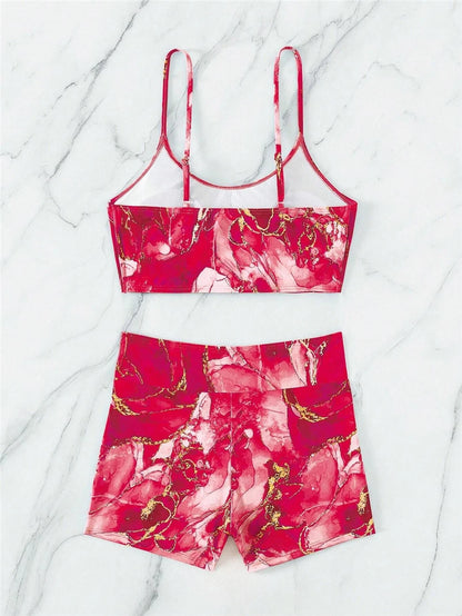 Two Pieces Marble Print Swimwear Women High Waist Swimsuit Summer Beach Wear Female Bathers Bathing Swimming Sport Suit