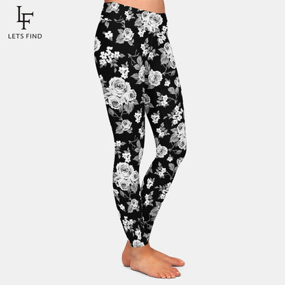 White Roses and Tulips Print Women Leggings High Waist Fitness Comfortable Leggings