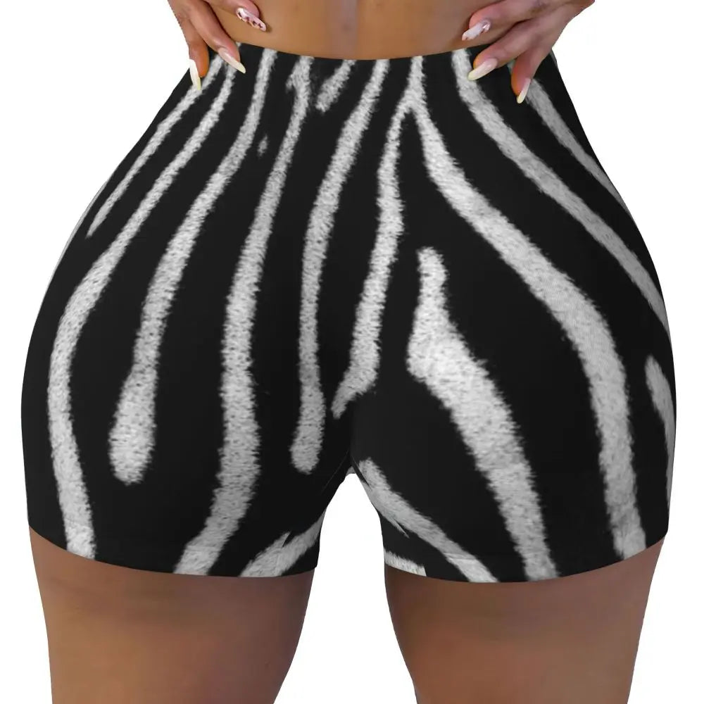 Wild Animal Designs Yoga Shorts Women Black And White Zebra Skin Stripes
