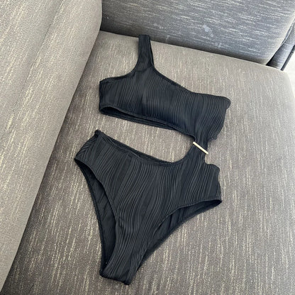 Asymmetric Cut Out Wrinkled One Piece Swimsuit Women Swimwear Female One Shoulder Padded Bather Bathing Suit Swim Lady