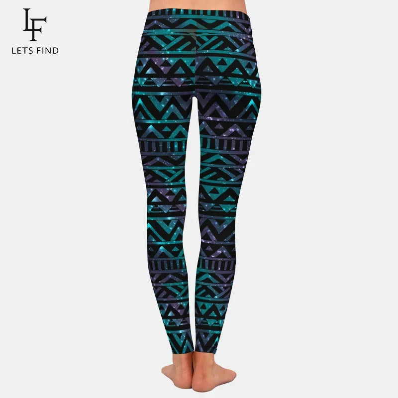 Women Black Leggings Aztec Printing High Waist High Elastic Milk Silk Fitness Leggings Yoga Pants