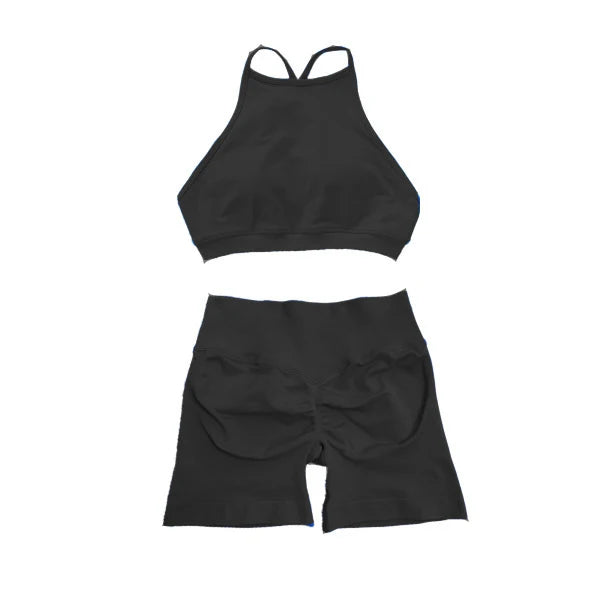 Seamless Dynamic High Neck Yoga Set Belly Bra Scrunch Women Workout Shorts Fitness Legging Sport Pant Active Wear