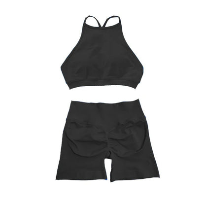 Seamless Dynamic High Neck Yoga Set Belly Bra Scrunch Women Workout Shorts Fitness Legging Sport Pant Active Wear