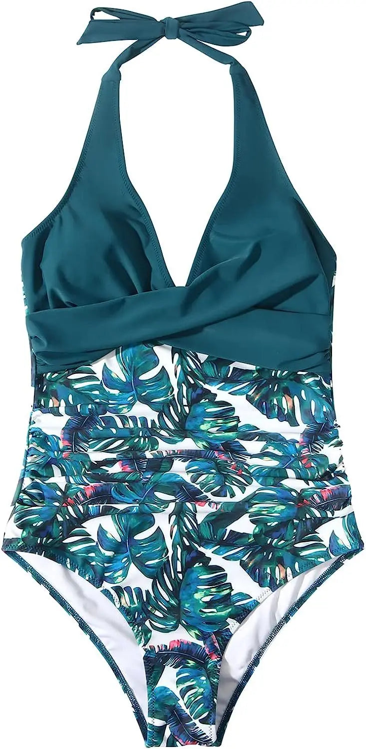 S - XXL Wrinkled Halter V Neck One Piece Swimsuit Women Swimwear Female Monokini Backless Bathing Suit Swim Beachwear Bodysuit