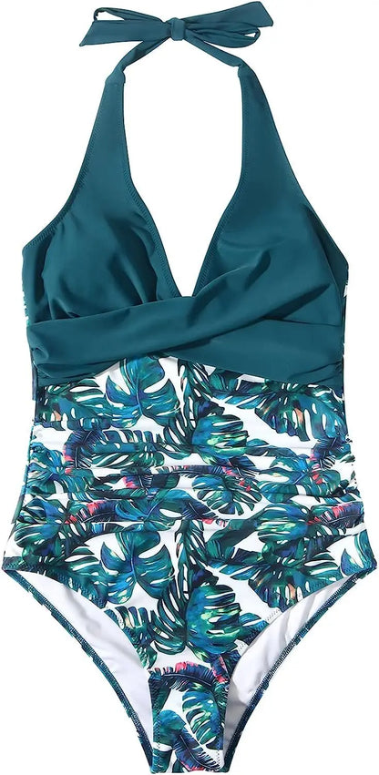 S - XXL Wrinkled Halter V Neck One Piece Swimsuit Women Swimwear Female Monokini Backless Bathing Suit Swim Beachwear Bodysuit