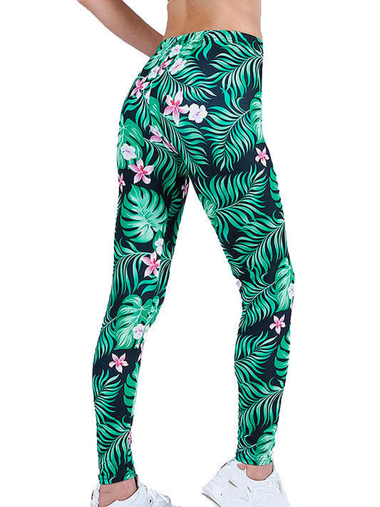 Floral Fashion Women Leggings Beautiful Leaf Floral Printing High Waist Jeggings Stretch Pant