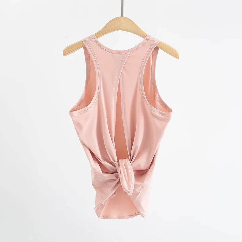 Women Summer  Open-Back Yoga Vest for  Loose-Fit and Moisture-Wicking Sleeveless   Running Fitness Shirt